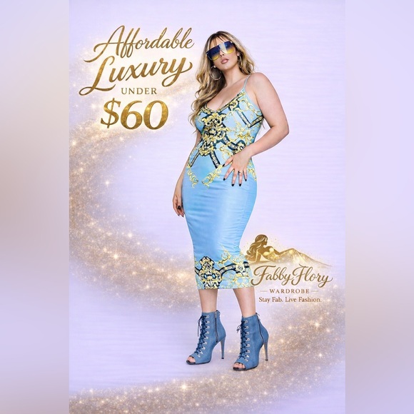 AFRM Dresses & Skirts - AFRM Blue Dress with Gold Baroque AMINA MESH MIDI